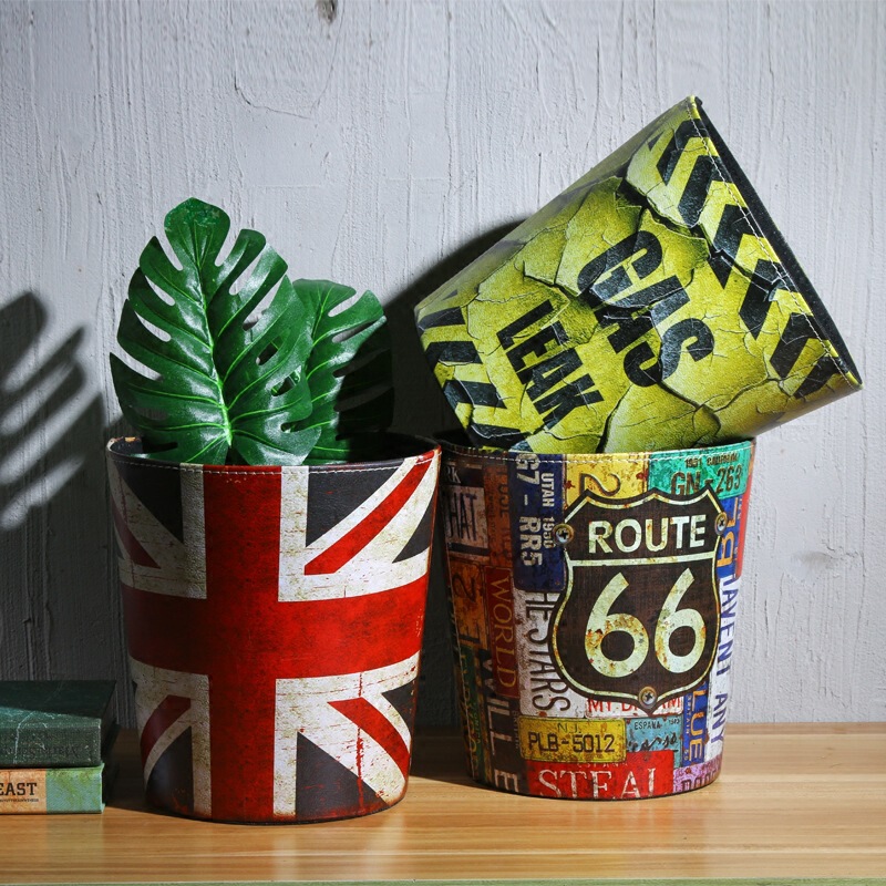 American Style Trash Bin Household Large Trash Bin Living Room Creative Leather Trash Bin Bar Uncovered Trash Bin American Style Trash Bin Household Large Trash Bin Living Room Creative Leather Trash Bin Bar Uncovered Trash Bin