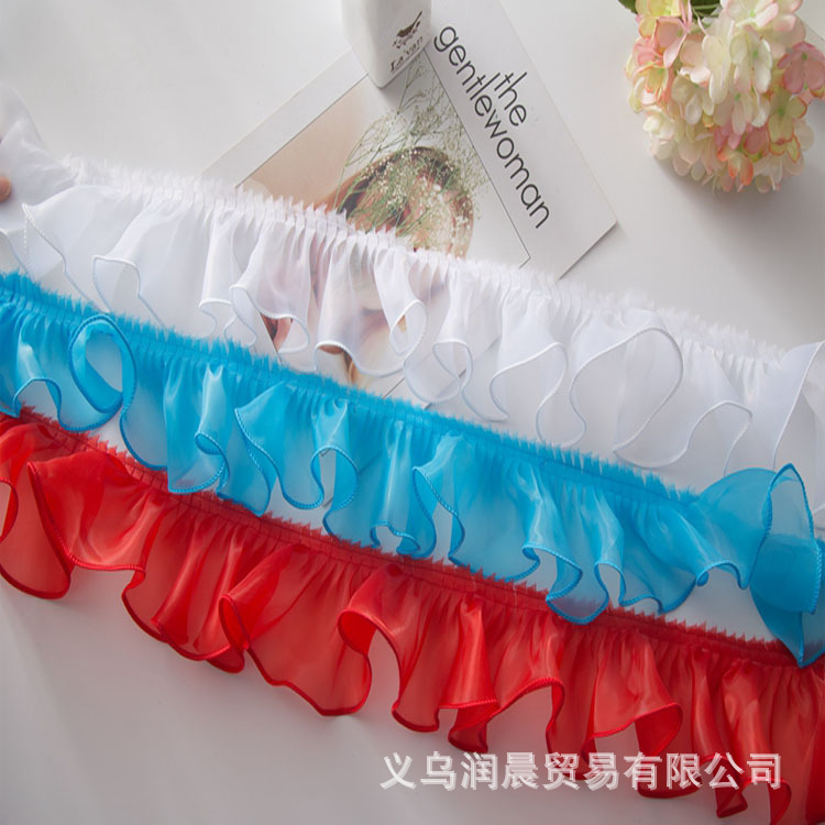 8cm星光纱木耳拷边打皱花边芭比娃娃裙摆服装DIY玩具工艺品袖口