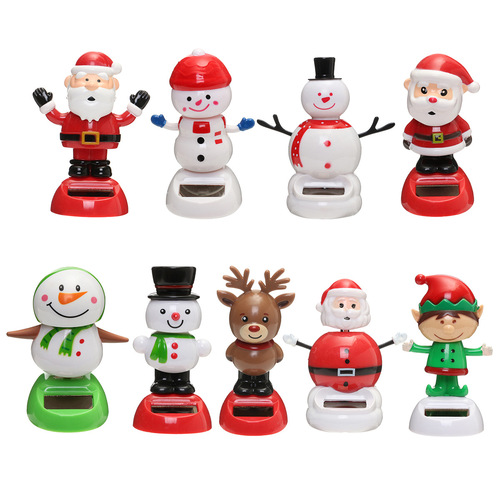 Cross-border Christmas solar-powered automatic swinging doll car shaking head decoration creative car car ornaments
