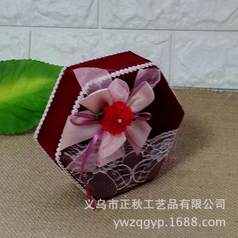 异型六边形便携首饰盒 首饰收纳盒展示盒绒布带镜子礼品盒