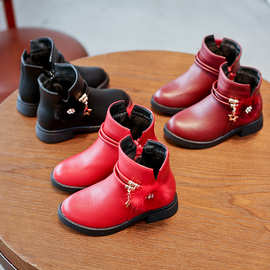 韩版秋冬新款儿童靴子 舒适纯色中小童时尚PU马丁靴  厂家直供