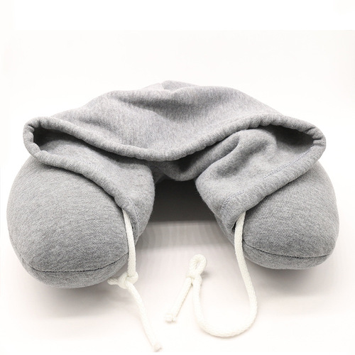 23 New Manufacturer Hooded U-shaped Nap Cervical Pillow Micro Particle Travel Pillow Travel Neck Pillow Wholesale Delivery