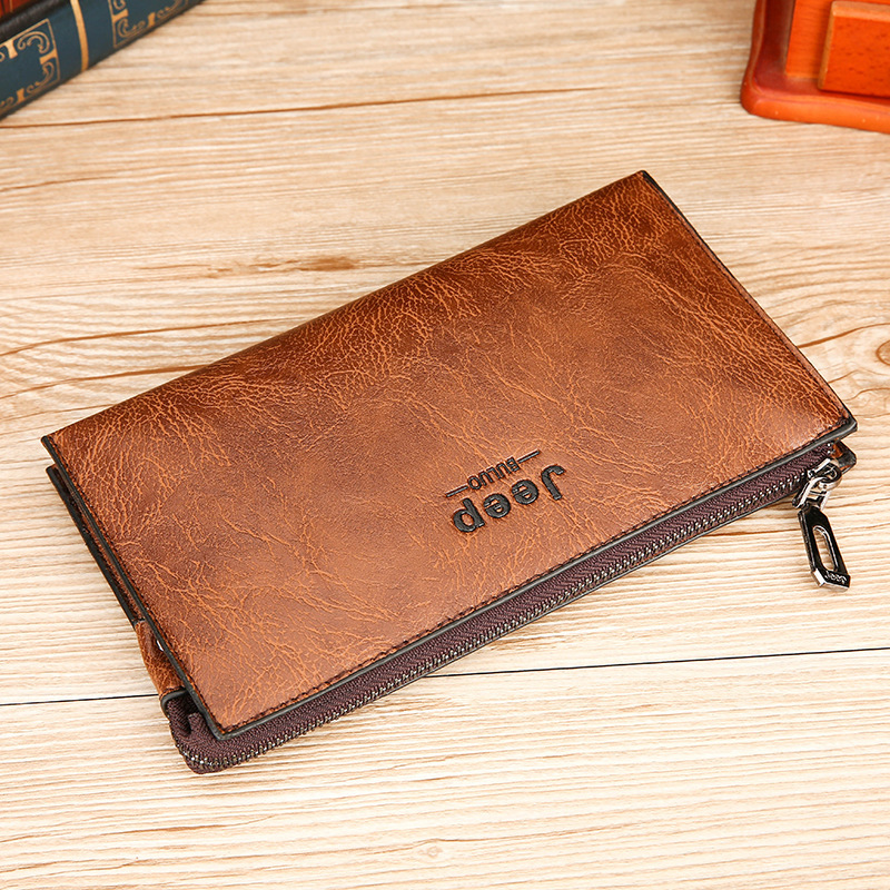 Customized Men's Wallet Jeepbuluo Clutch Bag Long Zipper Bag Gift Wholesale Multi-Functional Mid-Length Style