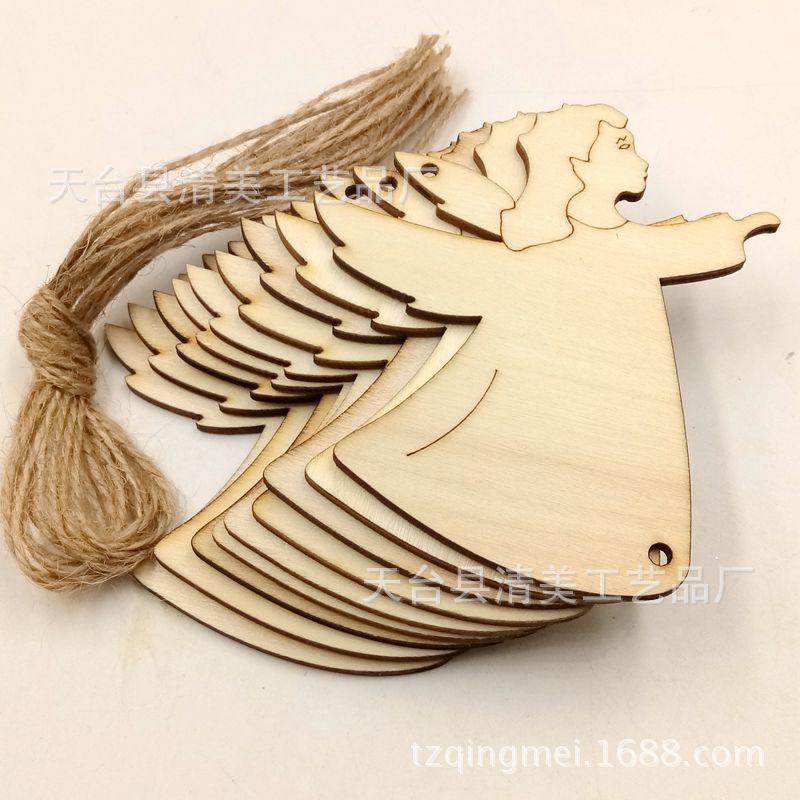 93*80mm tronco ángel pieza de madera forma de ángel adorno de madera colgante 10 piezas en un paquete