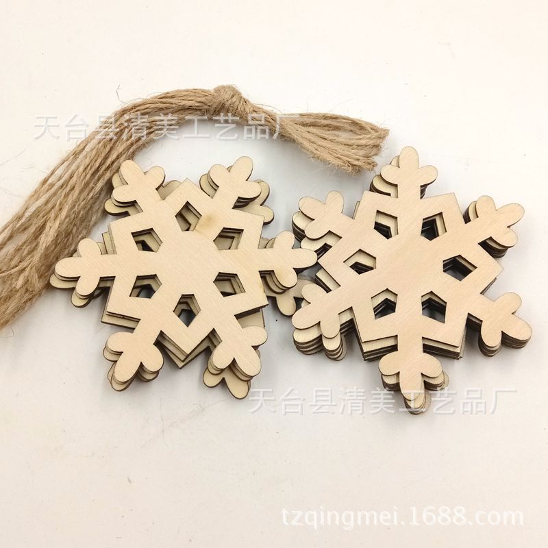 Diamante copo de nieve virutas de madera decoración de Navidad hexagonal hueco colgante artesanía de madera 10 unidades un paquete con cuerda de cáñamo