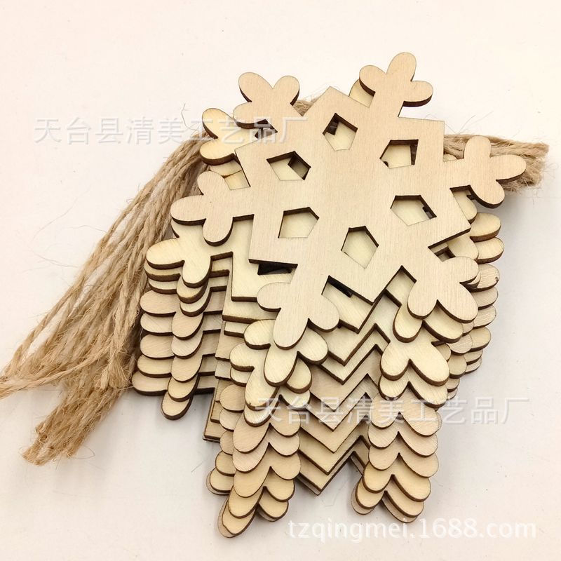 Diamante copo de nieve virutas de madera decoración de Navidad hexagonal hueco colgante artesanía de madera 10 unidades un paquete con cuerda de cáñamo