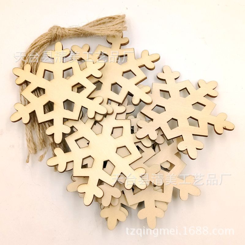 Diamante copo de nieve virutas de madera decoración de Navidad hexagonal hueco colgante artesanía de madera 10 unidades un paquete con cuerda de cáñamo