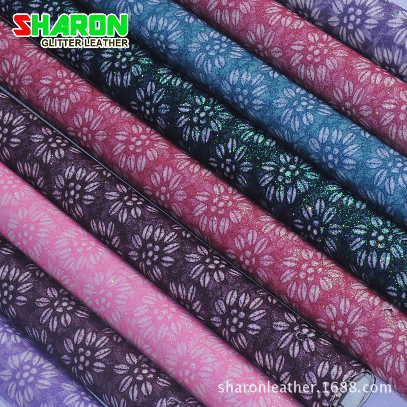 沙伦皮革太阳花印花格利特PU 鞋面箱包儿童头饰头箍金葱亮片布