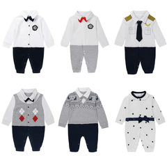 New Spring/Autumn Baby Rompers – Men's Fashionable Outfit for Export, Wholesale Gentleman-Style Onesies for Little Boys