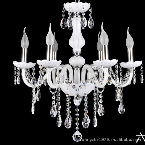 Fábrica precio bajo promoción 6-cabeza lámpara de vela blanca Jade blanco araña de cristal dormitorio estudio restaurante lámpara de la escalera