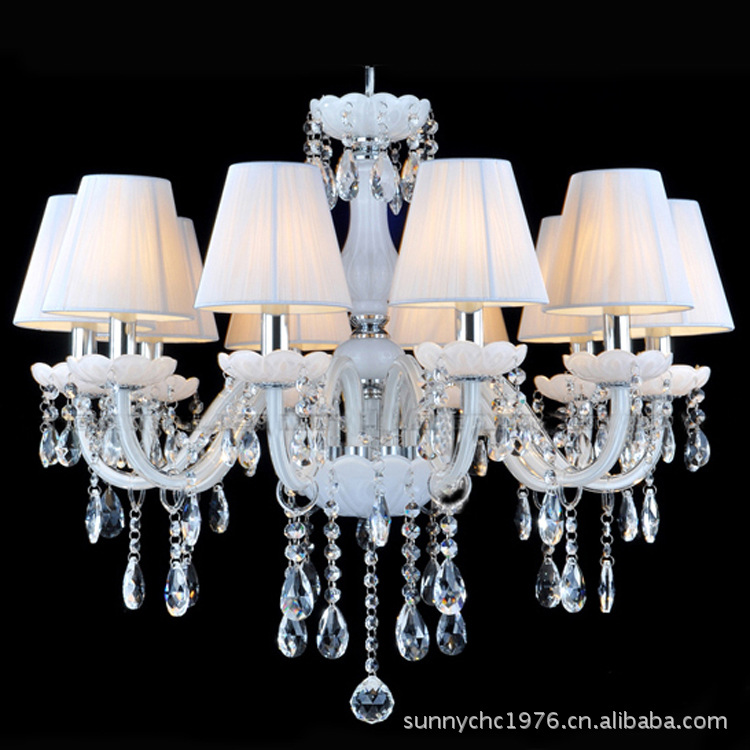 Lámpara de vela de jade blanco de 10 cabezas con tapa Lámpara de araña de cristal blanco con cubierta lámpara de sala de ingeniería de hotel sala de estar dormitorio