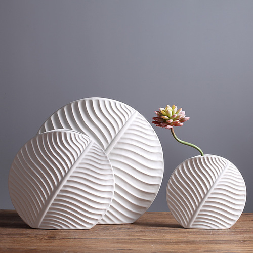Nordic leaf ornaments, home soft decorations, modern simple white ceramic vases, handicraft furnishings wholesale