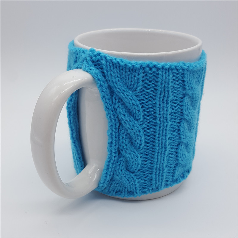 Cubierta de la taza de punto taza de café azul torcedura cuerda torcida cubierta de lana Jacquard de doble cara suministro directo de fábrica cubierta de la taza de agua al por mayor