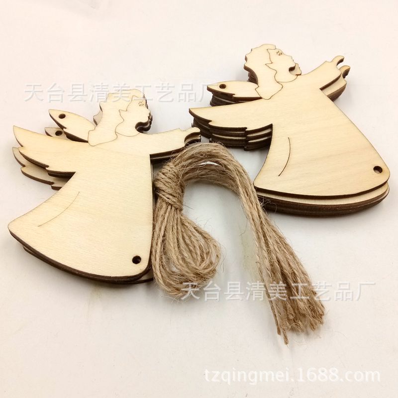 93*80mm tronco ángel pieza de madera forma de ángel adorno de madera colgante 10 piezas en un paquete