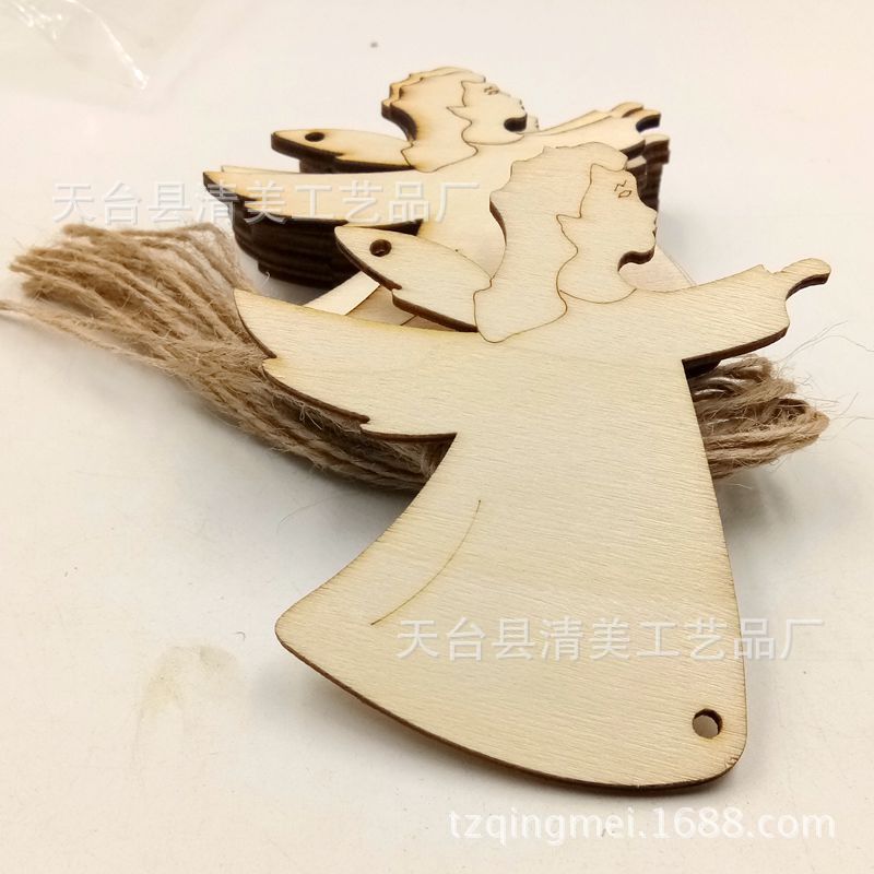 93*80mm tronco ángel pieza de madera forma de ángel adorno de madera colgante 10 piezas en un paquete