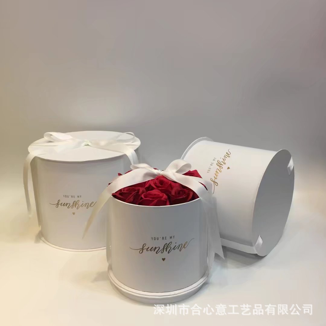 现货 纯色 丝带 鲜花抱抱桶 圆形抱抱桶圆桶鲜花盒圆形花盒三件套