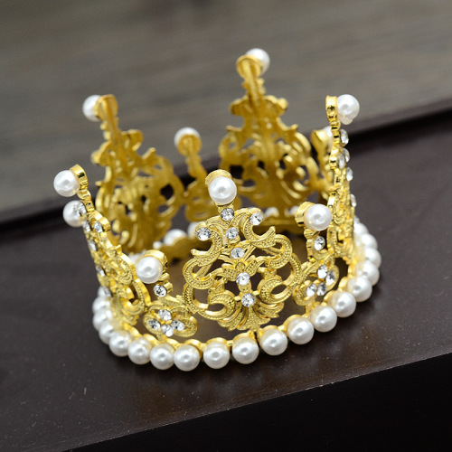European and American cross-border new children's alloy round crown bridal jewelry cake baking highlight pearl crown batch