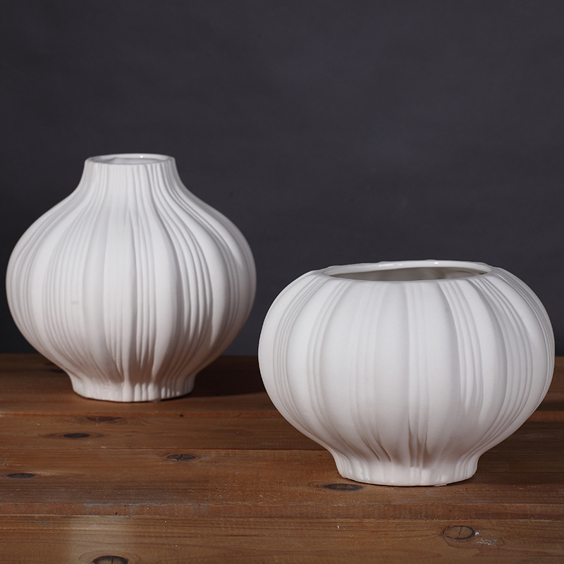 Arreglo de flores jarrón mesa de cerámica simple decoración moderna moda flor blanca redonda sala de estar decoración fábrica al por mayor