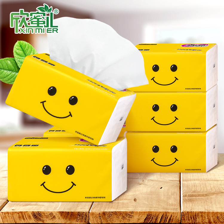 Xin Mi Er Smiling Log Paper Towel Baby Paper Four-layer 300 Facial Tissue Napkin Whole Box Wholesale