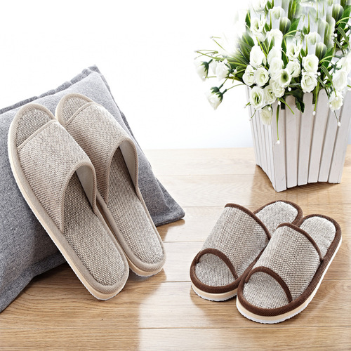 Hotel B&B linen cotton slippers couple home indoor lightweight travel hemp men and women anti-slip EVA indoor floor