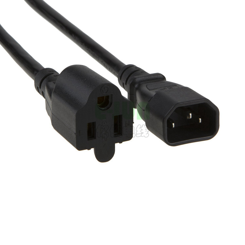 IEC品字公C14转5-15R美规三插母头 UL美标美式电脑公母电源延长线