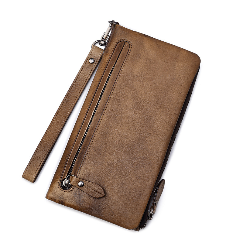 Foreign Trade Retro First-Layer Cowhide Clutch Bag, Men's Long Wallet with Multiple Card Slots, Genuine Leather, Custom Logo