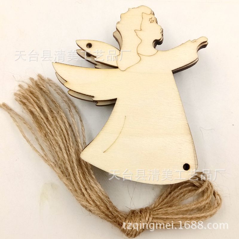 93*80mm tronco ángel pieza de madera forma de ángel adorno de madera colgante 10 piezas en un paquete