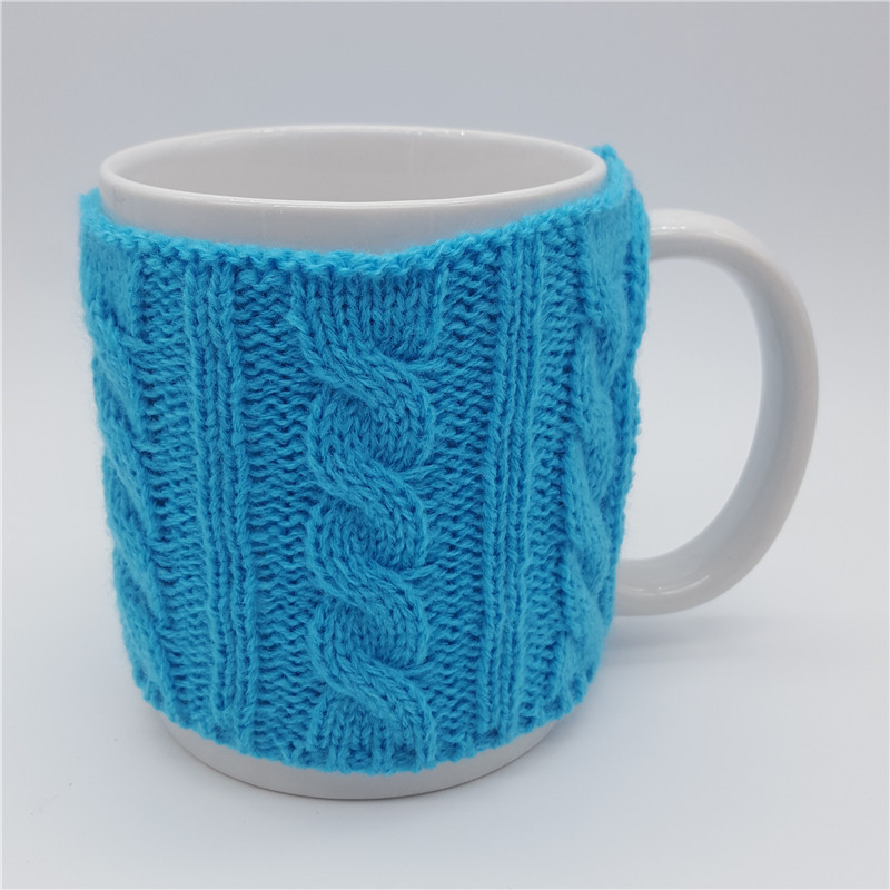 Cubierta de la taza de punto taza de café azul torcedura cuerda torcida cubierta de lana Jacquard de doble cara suministro directo de fábrica cubierta de la taza de agua al por mayor