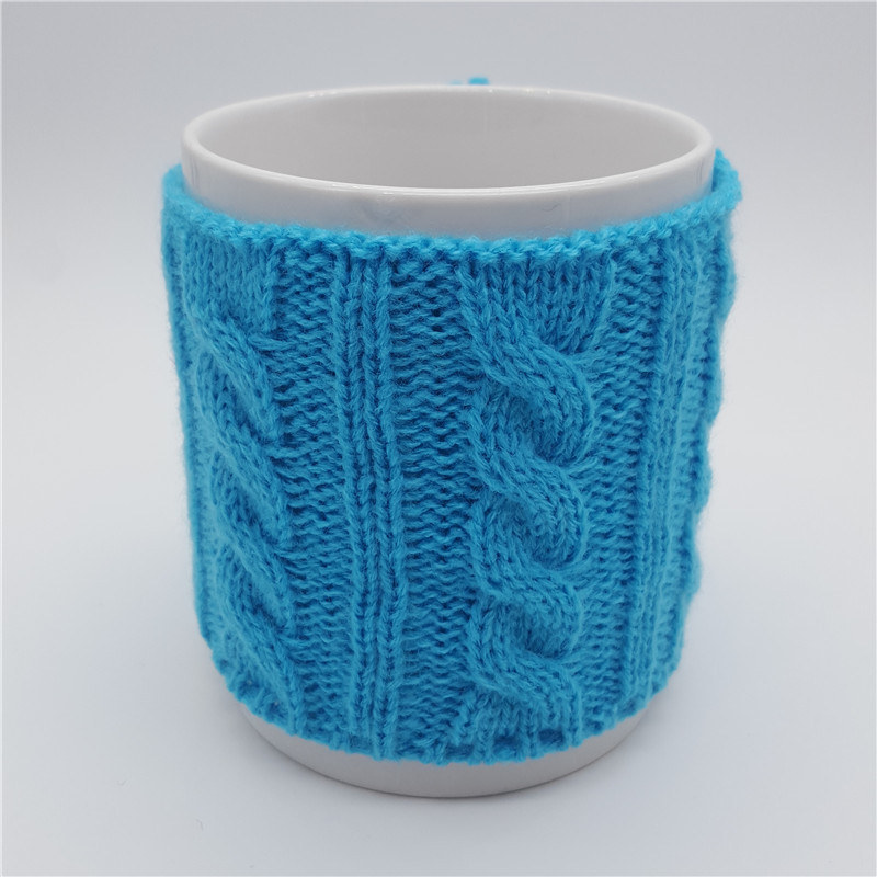 Cubierta de la taza de punto taza de café azul torcedura cuerda torcida cubierta de lana Jacquard de doble cara suministro directo de fábrica cubierta de la taza de agua al por mayor