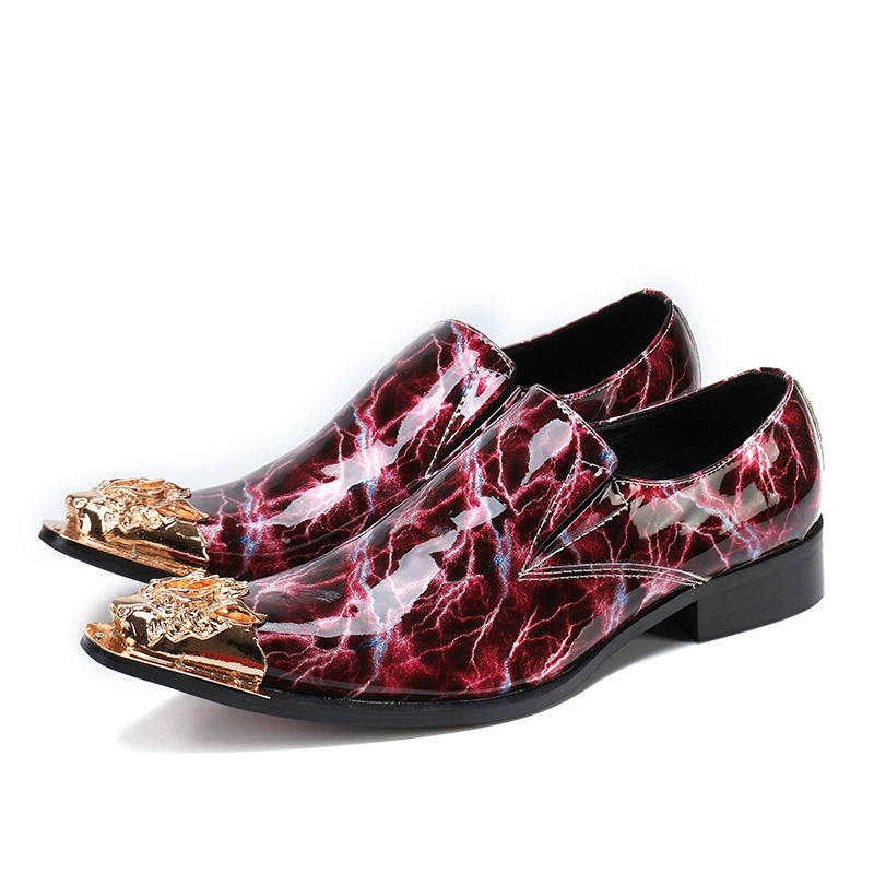 Красные модные деловые повседневные мужские кожаные туфли без шнуровки с острым носком, индивидуальные туфли без шнуровки с тиснением в европейском и американском стиле, модная обувь