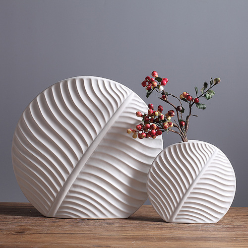Nordic leaf ornaments, home soft decorations, modern simple white ceramic vases, handicraft furnishings wholesale