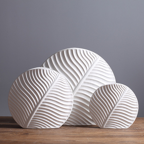 Nordic leaf ornaments, home soft decorations, modern simple white ceramic vases, handicraft furnishings wholesale