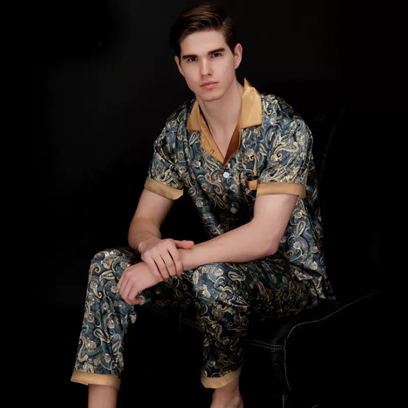 耀婷冰丝绸男士睡衣居家休闲春夏季两件套装短袖家居服厂家TZ021