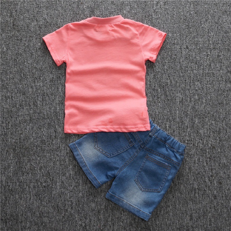 2026 Summer Girls' Outfit Set for Young Children, Casual Short-Sleeve T-Shirt and Denim Shorts Two-Piece Children's Clothing, One-Piece Wholesale