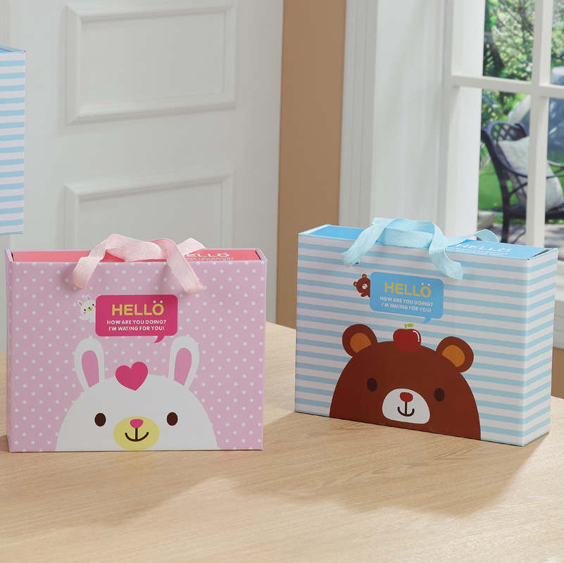 卡通韩式抽屉盒手提创意礼品盒现货长方形糖果纸盒现货零食包装盒