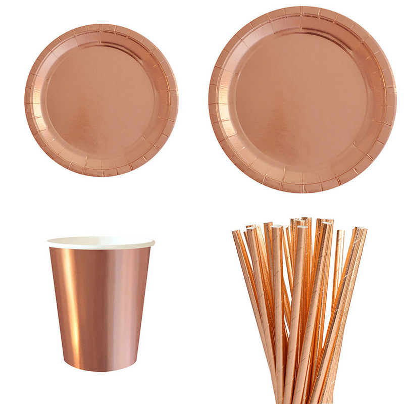Rose Gold Paper Plates, Disposable Plates, Picnic Plates, Cake Plates, Birthday Party Dessert Table Tableware, Biodegradable