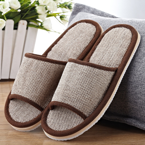 Hotel B&B linen cotton slippers couple home indoor lightweight travel hemp men and women anti-slip EVA indoor floor