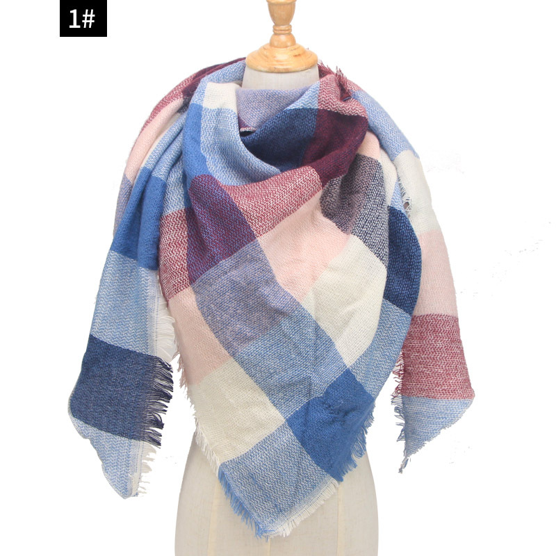 Bufanda triangular a cuadros clásica de cachemira para mujer, versátil para otoño/invierno, cálida, estilo coreano, en stock, venta al por mayor
