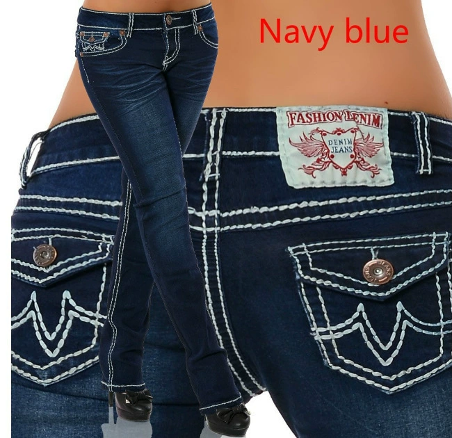 Denim Elastic Jeans, European Style Mid-Rise, Stretch Skinny Trousers, Light/Dark Blue