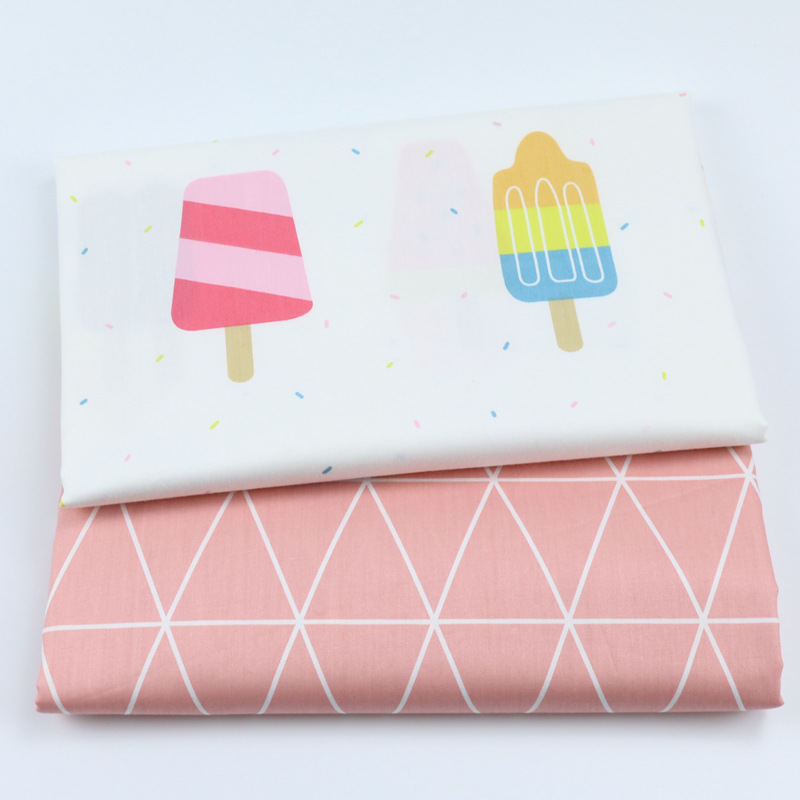 北欧ins卡通布料纯棉冰淇淋雪糕印花布 儿童床品全棉床单被套面料