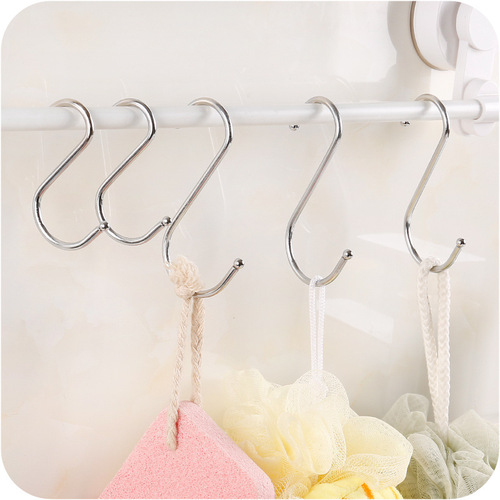 Stainless steel metal S-shaped door back hook kitchen bathroom wall hanging seamless nail-free S hook coat hanger hook coat hook