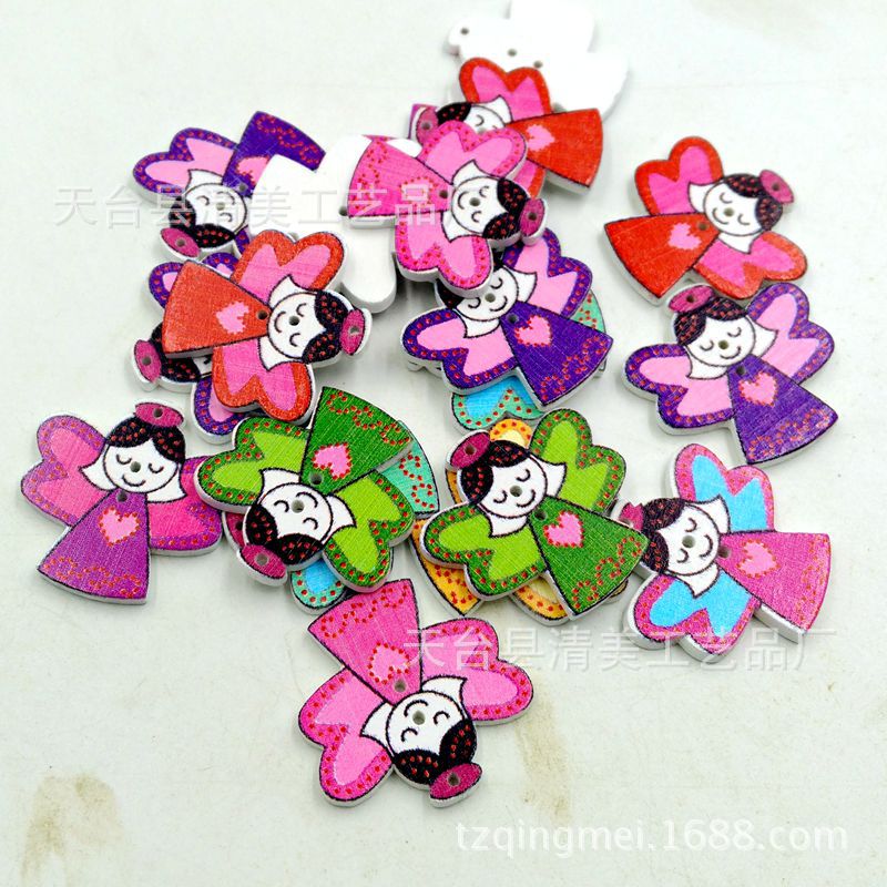 Botones de madera de ángel de color blanco botones de forma de ángel de dibujos animados lindo 50 piezas en un paquete