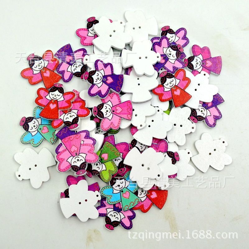 Botones de madera de ángel de color blanco botones de forma de ángel de dibujos animados lindo 50 piezas en un paquete