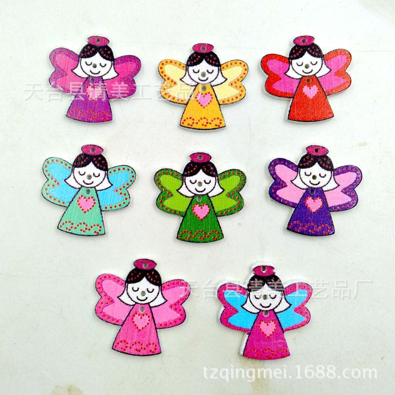 Botones de madera de ángel de color blanco botones de forma de ángel de dibujos animados lindo 50 piezas en un paquete