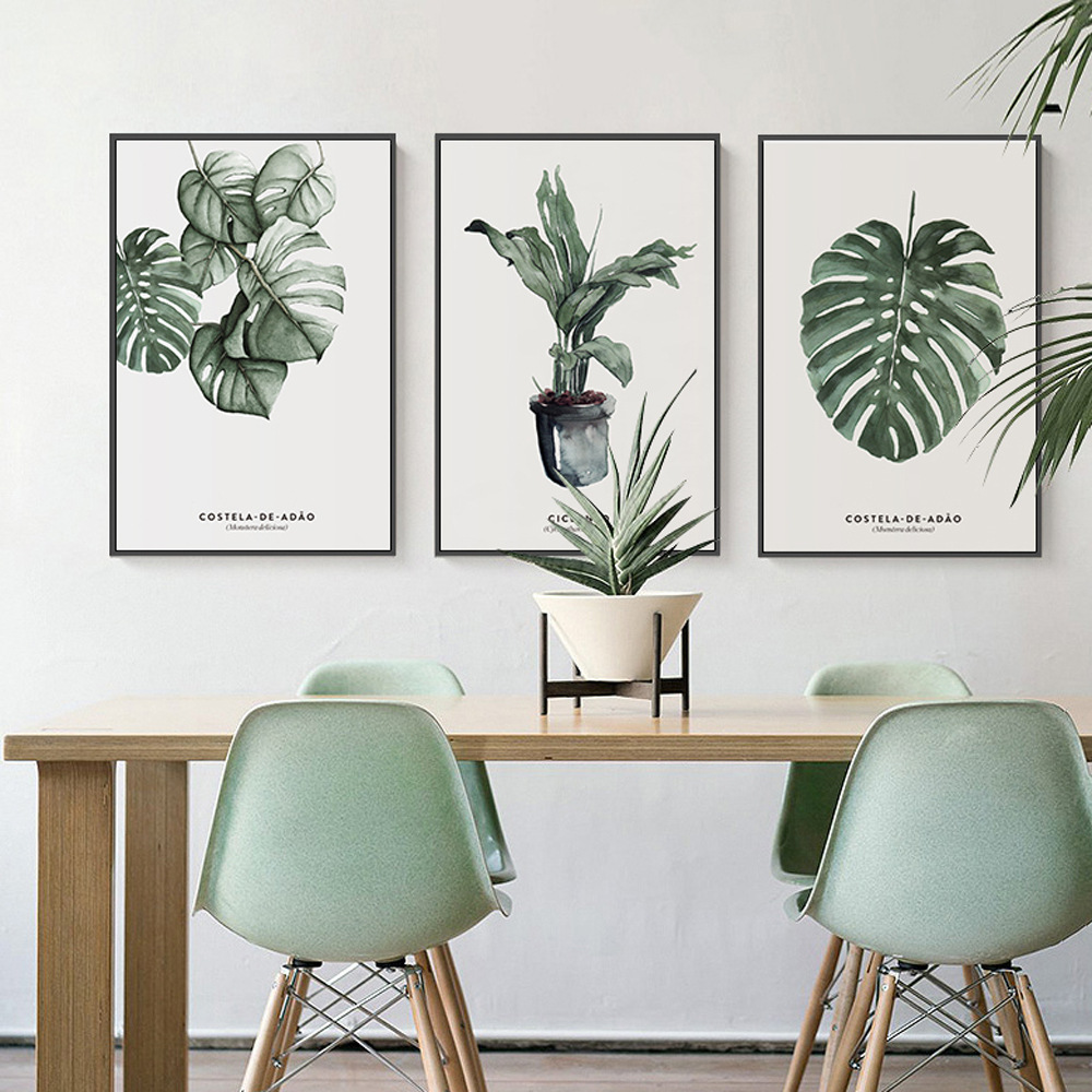 Modern Minimalist Living Room Decoration Painting Nordic Fresh Green Plant Leaf Hotel Apartment Homestay Restaurant Triptych Wall Art