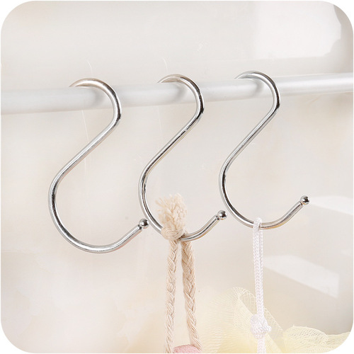 Stainless steel metal S-shaped door back hook kitchen bathroom wall hanging seamless nail-free S hook coat hanger hook coat hook