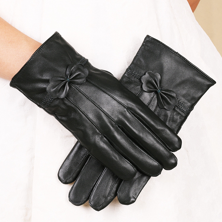 Nuevos guantes de cuero para mujer de otoño e invierno con forro polar cálido guantes de piel de oveja a prueba de frío guantes de cuero multicolores