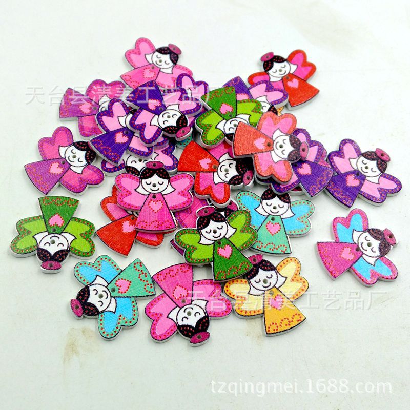 Botones de madera de ángel de color blanco botones de forma de ángel de dibujos animados lindo 50 piezas en un paquete
