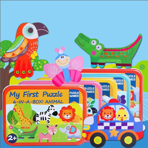 Wooden Children's Cartoon Animal Traffic Large Block Puzzle Baby Brain Development Toddler Jigsaw Toy 1-2-3 Years