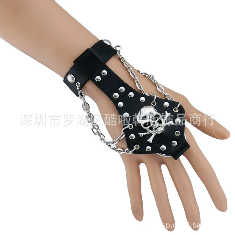 Accessory, ring, fashionable leather bracelet, halloween, punk style